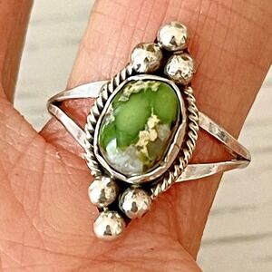 Sonoran Gold Navajo Turquoise Ring Sz 8 Sterling Oval‎ Signed Largo Small Native